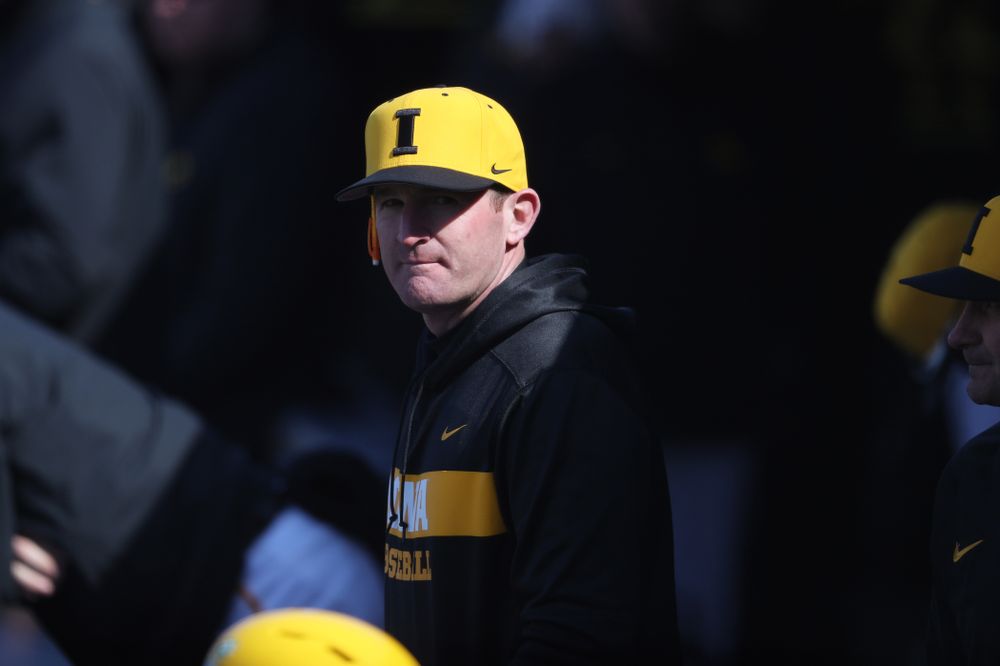 Assistant Head Coach Marty Sutherland against California State Northridge Sunday, March 17, 2019 at Duane Banks Field. (Brian Ray/hawkeyesports.com)