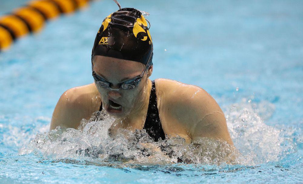 Iowa's Lexi Horner competes in the 200-yard breaststroke during the third day of the Hawkeye Invitational at the Campus Recreation and Wellness Center on November 17, 2018. (Tork Mason/hawkeyesports.com)