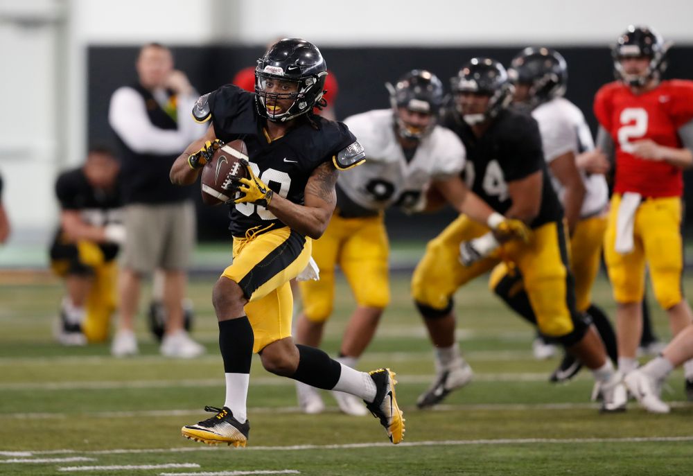 Iowa Hawkeyes wide receiver Devonte Young (80) during spring practice  Saturday, March 31, 2018 at the Hansen Football Performance Center. (Brian Ray/hawkeyesports.com)