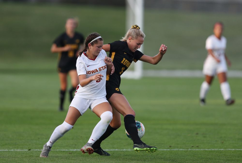 Iowa Hawkeyes midfielder Hailey Rydberg (2) during a 2-1 victory over the Iowa State Cyclones Thursday, August 29, 2019 in the Iowa Corn Cy-Hawk series at the Iowa Soccer Complex. (Brian Ray/hawkeyesports.com)