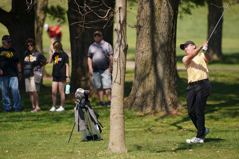 Iowa's Matthew Walker hits during the third round of the Hawkeye Invitational at Finkbine Golf Course in Iowa City on Sunday, Apr. 21, 2019. (Stephen Mally/hawkeyesports.com)