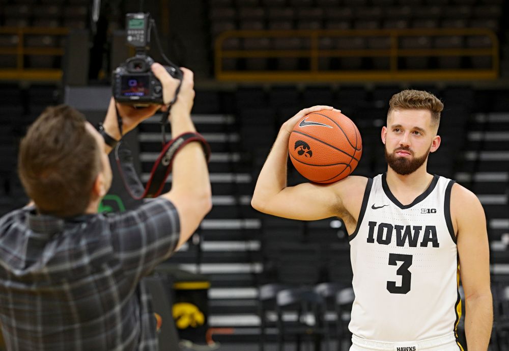 Iowa Hawkeyes guard Jordan Bohannon (3) poses for a photo during Iowa Men’s Basketball Media Day at Carver-Hawkeye Arena in Iowa City on Wednesday, Oct 9, 2019. (Stephen Mally/hawkeyesports.com)