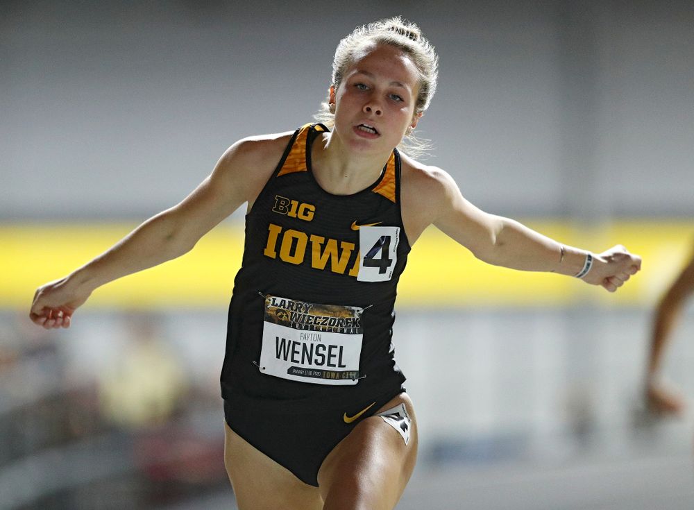 Iowa’s Payton Wensel runs the women’s 200 meter dash event during the Larry Wieczorek Invitational at the Recreation Building in Iowa City on Friday, January 17, 2020. (Stephen Mally/hawkeyesports.com)