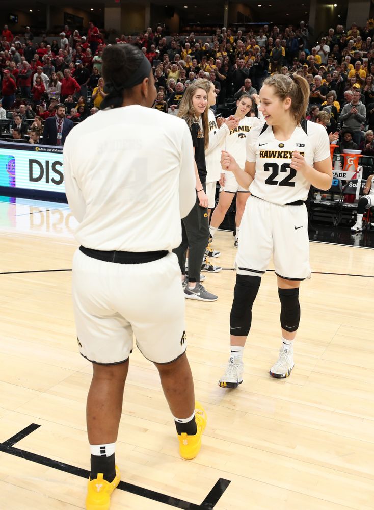 Iowa Hawkeyes guard Kathleen Doyle (22) against the Indiana Hoosiers in the quarterfinals of the Big Ten Tournament Friday, March 8, 2019 at Bankers Life Fieldhouse in Indianapolis, Ind. (Brian Ray/hawkeyesports.com)