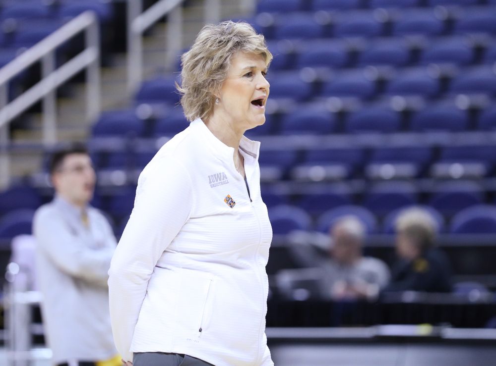Iowa Hawkeyes head coach Lisa Bluder during practice and media before the regional final of the 2019 NCAA Women's College Basketball Tournament against the Baylor Bears Sunday, March 31, 2019 at Greensboro Coliseum in Greensboro, NC.(Brian Ray/hawkeyesports.com)