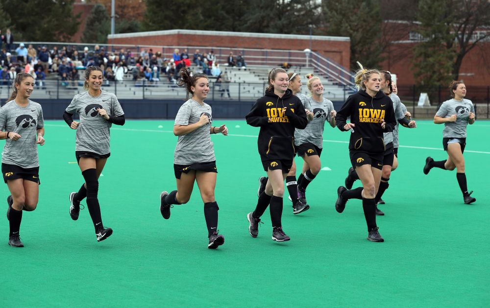 The Iowa Hawkeyes warm up for their game against Penn State in the 2019 Big Ten Field Hockey Tournament Championship Game Sunday, November 10, 2019 in State College. (Brian Ray/hawkeyesports.com)