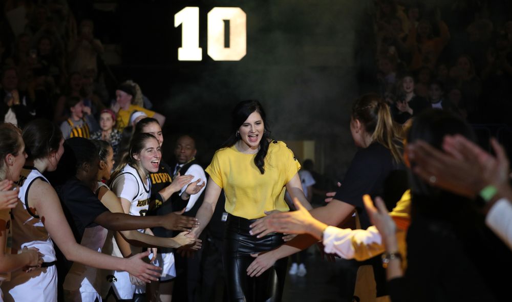 Megan Gustafson is introduced during a jersey retirement ceremony Sunday, January 26, 2020 at Carver-Hawkeye Arena. (Brian Ray/hawkeyesports.com)