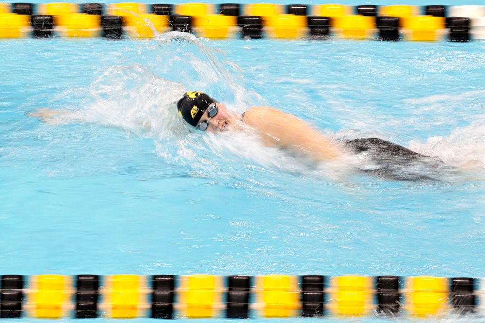Iowa’s Hannah Burvill swims the women’s 200 yard freestyle preliminary event during the 2020 Women’s Big Ten Swimming and Diving Championships at the Campus Recreation and Wellness Center in Iowa City on Friday, February 21, 2020. (Stephen Mally/hawkeyesports.com)