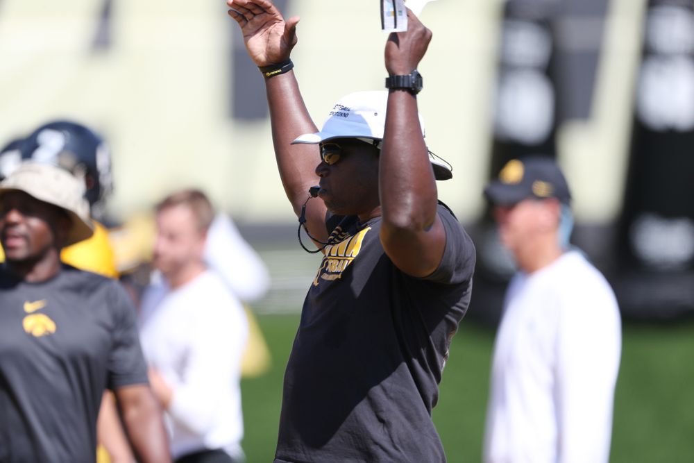 Iowa Hawkeyes wide receivers coach Kelton Copeland during Fall Camp Practice No. 5 Tuesday, August 6, 2019 at the Ronald D. and Margaret L. Kenyon Football Practice Facility. (Brian Ray/hawkeyesports.com)