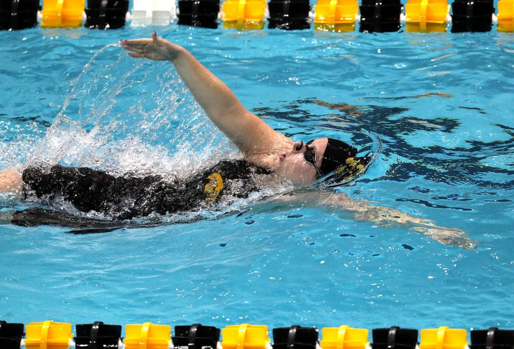 Iowa's Natalie McGovern swims the 200-yard backstroke against the Iowa State Cyclones in the Iowa Corn Cy-Hawk Series Friday, December 7, 2018 at at the Campus Recreation and Wellness Center. (Brian Ray/hawkeyesports.com)