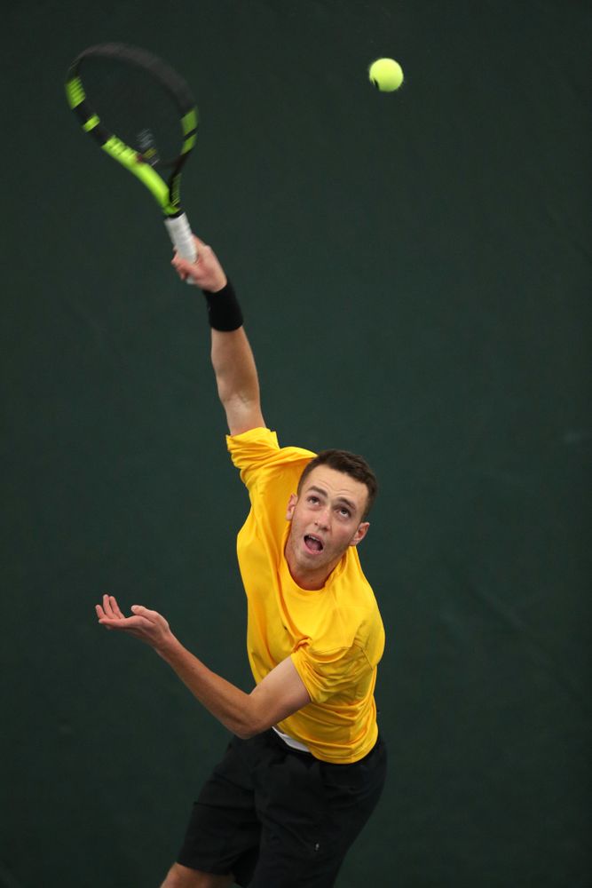 Kareem Allaf against the Butler Bulldogs Sunday, January 27, 2019 at the Hawkeye Tennis and Recreation Complex. (Brian Ray/hawkeyesports.com)