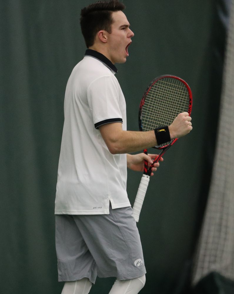 Iowa's Jonas Larson during a doubles match against Western Michigan Saturday, January 19, 2019 at the Hawkeye Tennis and Recreation Complex. (Brian Ray/hawkeyesports.com)