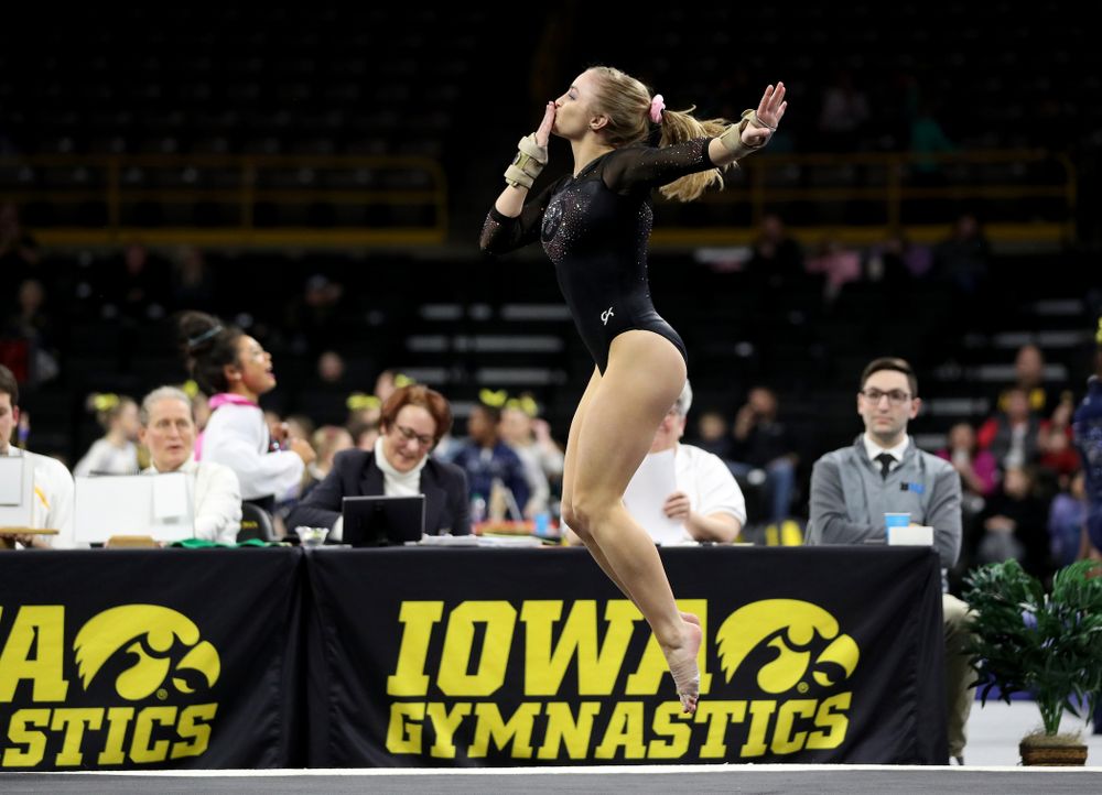 Iowa’s Lauren Guerin competes on the floor against Michigan Friday, February 14, 2020 at Carver-Hawkeye Arena. (Brian Ray/hawkeyesports.com)