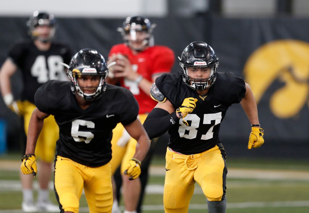 Iowa Hawkeyes tight end Noah Fant (87) during spring practice  Thursday, March 29, 2018 at the Hansen Football Performance Center. (Brian Ray/hawkeyesports.com)