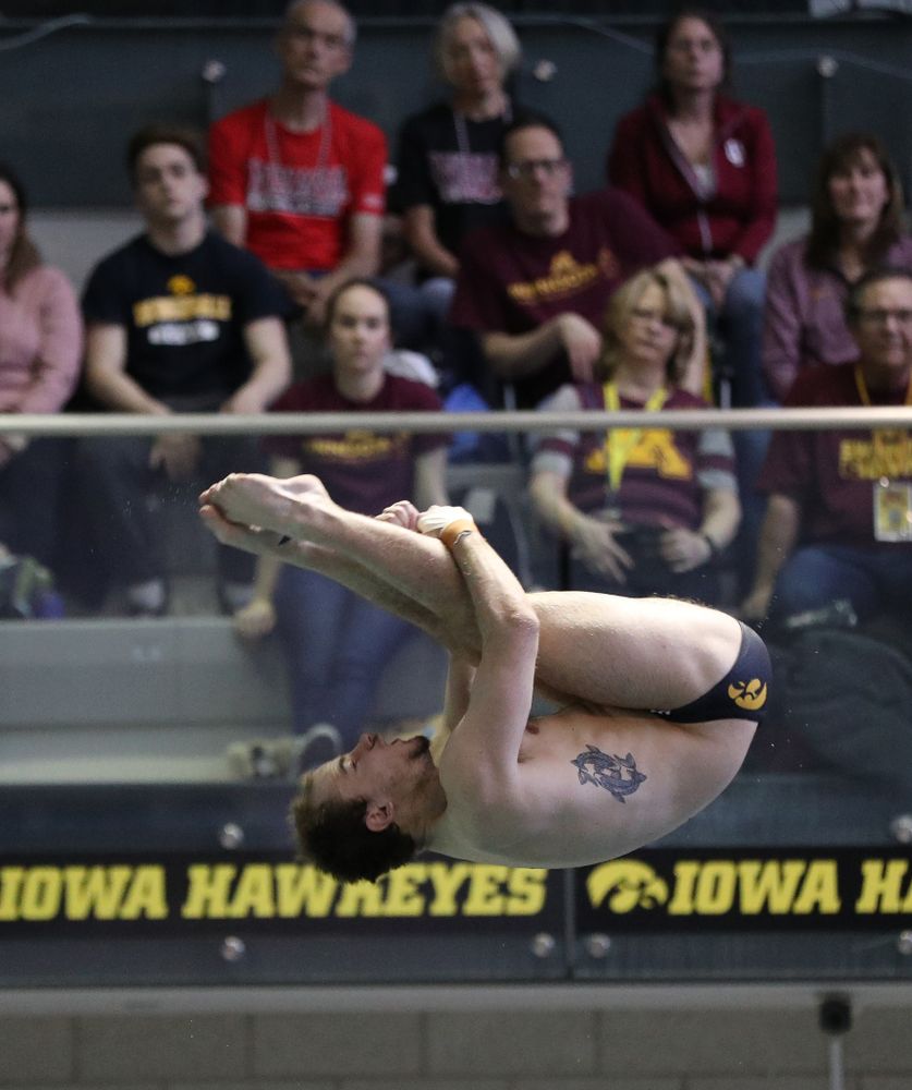 Iowa's Anton Hoherz competes on the 1-meter springboard during the 2019 Big Ten Swimming and Diving Championships Thursday, February 28, 2019 at the Campus Wellness and Recreation Center. (Brian Ray/hawkeyesports.com)