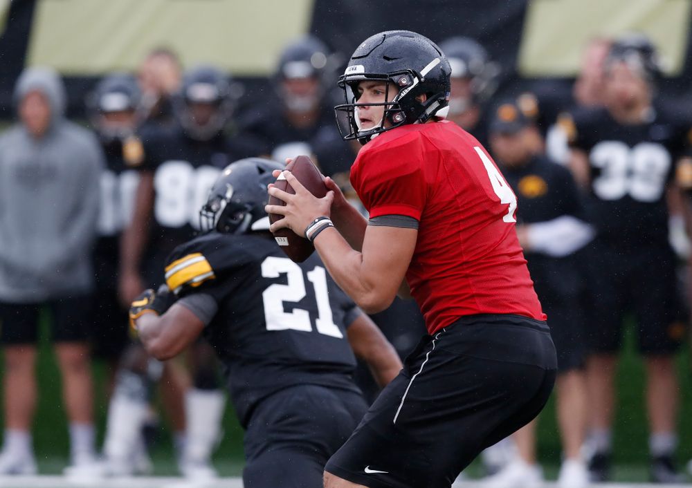 Iowa Hawkeyes quarterback Nathan Stanley (4) during camp practice No. 15  Monday, August 20, 2018 at the Hansen Football Performance Center. (Brian Ray/hawkeyesports.com)
