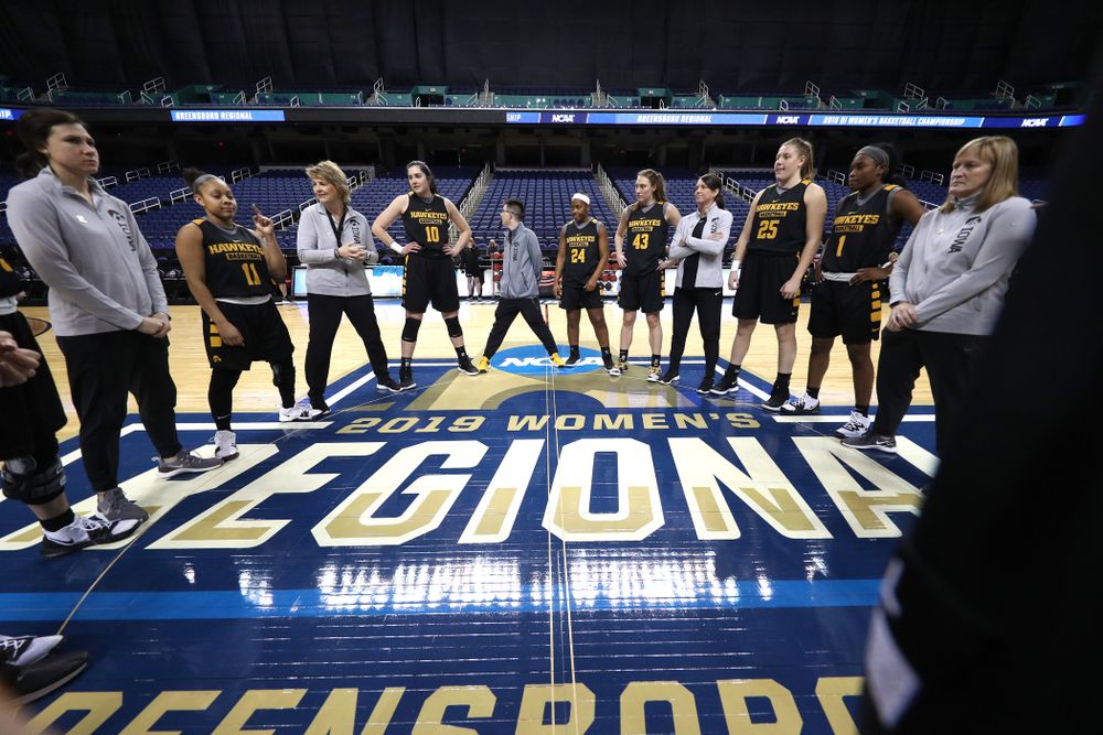 The Iowa Hawkeyes during media and practice as they prepare for their Sweet 16 matchup against NC State Friday, March 29, 2019 at the Greensboro Coliseum in Greensboro, NC.(Brian Ray/hawkeyesports.com)