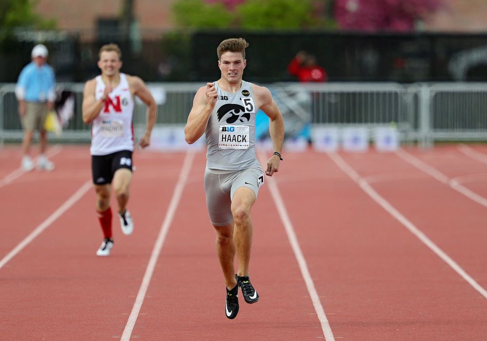 Iowa's Peyton Haack run the 400 meter dash in the decathlon event on the first day of the Big Ten Outdoor Track and Field Championships at Francis X. Cretzmeyer Track in Iowa City on Friday, May. 10, 2019. (Stephen Mally/hawkeyesports.com)