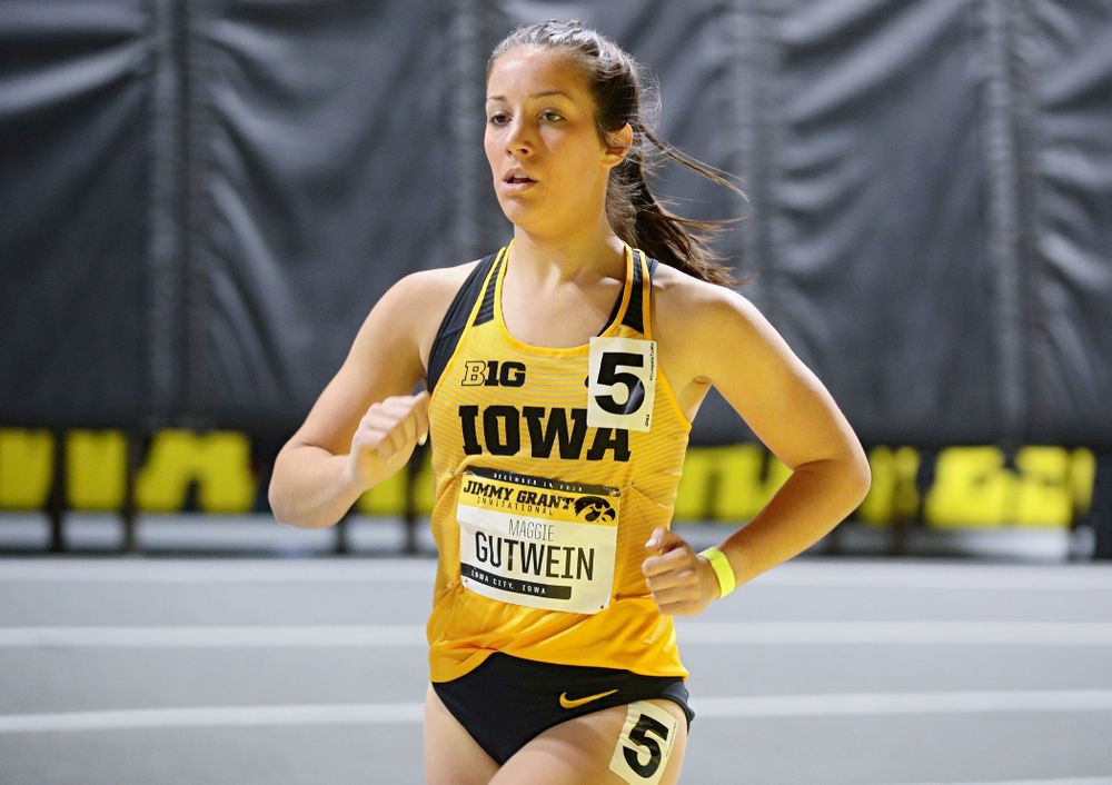 Iowa’s Maggie Gutwein runs the women’s 1 mile run event during the Jimmy Grant Invitational at the Recreation Building in Iowa City on Saturday, December 14, 2019. (Stephen Mally/hawkeyesports.com)