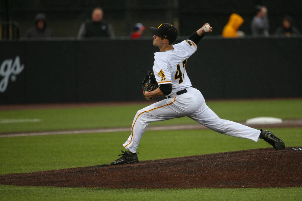 Iowa pitcher Grant Leonard at game 1 vs Illinois on Friday, March 29, 2019 at Duane Banks Field. (Lily Smith/hawkeyesports.com)