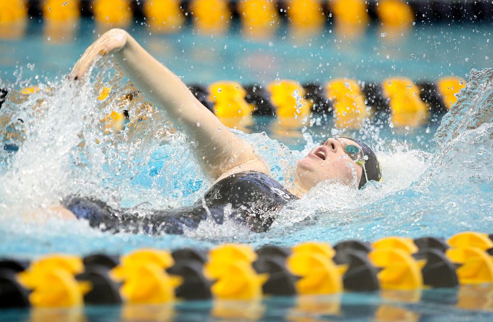 Iowa’s Erin Lang swims in the women’s 200 yard backstroke preliminary event during the 2020 Women’s Big Ten Swimming and Diving Championships at the Campus Recreation and Wellness Center in Iowa City on Saturday, February 22, 2020. (Stephen Mally/hawkeyesports.com)