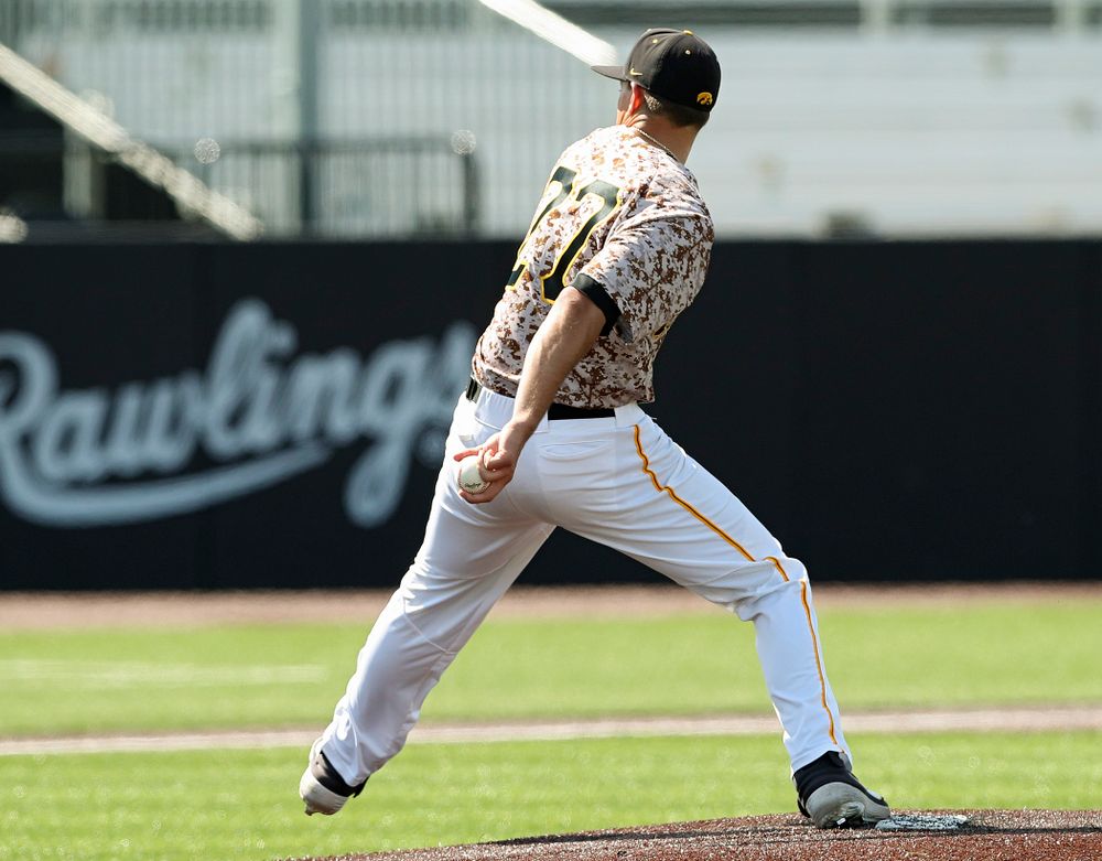 Iowa Hawkeyes pitcher Jason Foster (27) delivers during the sixth inning of their game against UC Irvine at Duane Banks Field in Iowa City on Sunday, May. 5, 2019. (Stephen Mally/hawkeyesports.com)