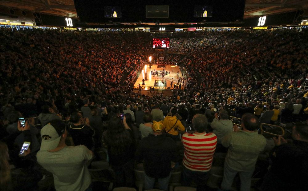 Fans look on during the Megan Gustafson jersey retirement ceremony at Carver-Hawkeye Arena in Iowa City on Sunday, January 26, 2020. (Stephen Mally/hawkeyesports.com)
