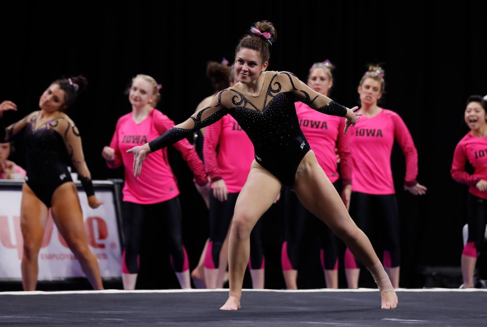 Iowa's Melissa Zurawski competes on the floor 
