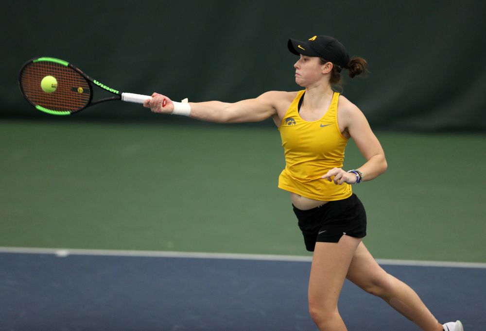 Iowa's Elise Van Heuvelen against the Iowa State Cyclones Friday, February 8, 2019 at the Hawkeye Tennis and Recreation Complex. (Brian Ray/hawkeyesports.com)