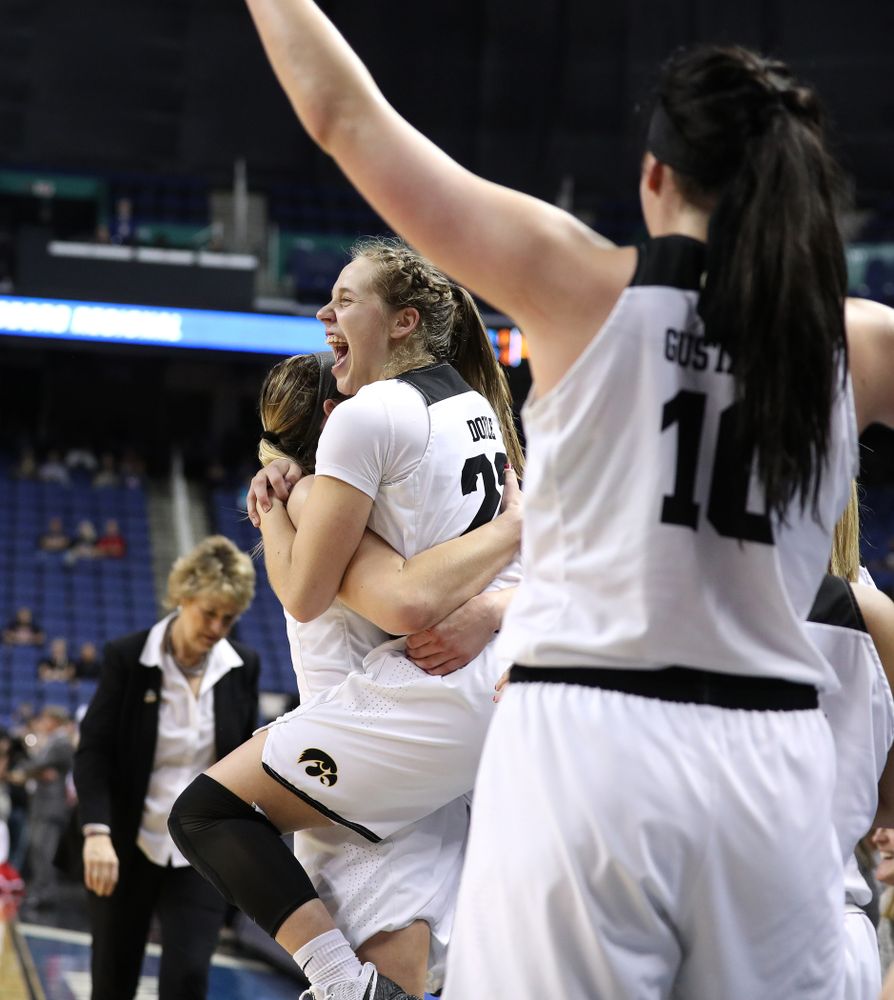 Iowa Hawkeyes guard Kathleen Doyle (22) against the NC State Wolfpack in the regional semi-final of the 2019 NCAA Women's College Basketball Tournament Saturday, March 30, 2019 at Greensboro Coliseum in Greensboro, NC.(Brian Ray/hawkeyesports.com)
