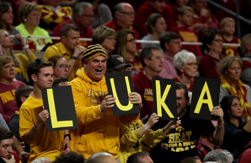 Fans cheer on the forward Luka Garza (55) against the Iowa State Cyclones Thursday, December 12, 2019 at Hilton Coliseum in Ames, Iowa(Brian Ray/hawkeyesports.com)