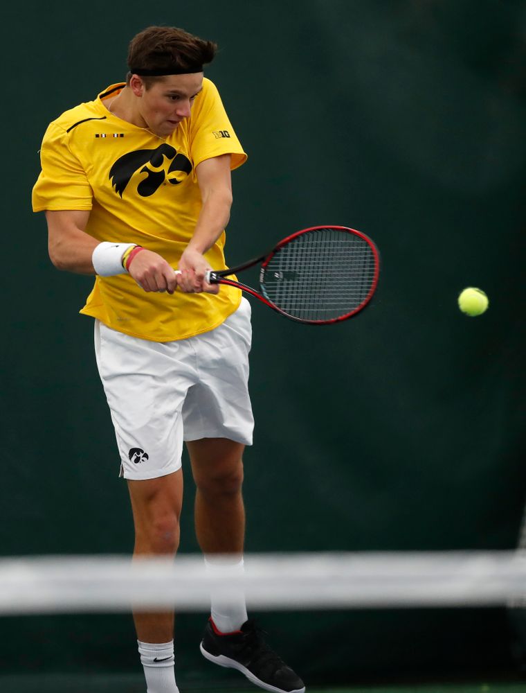 Iowa's Jake Jacoby and Joe Tyler play a doubles match against Creighton 