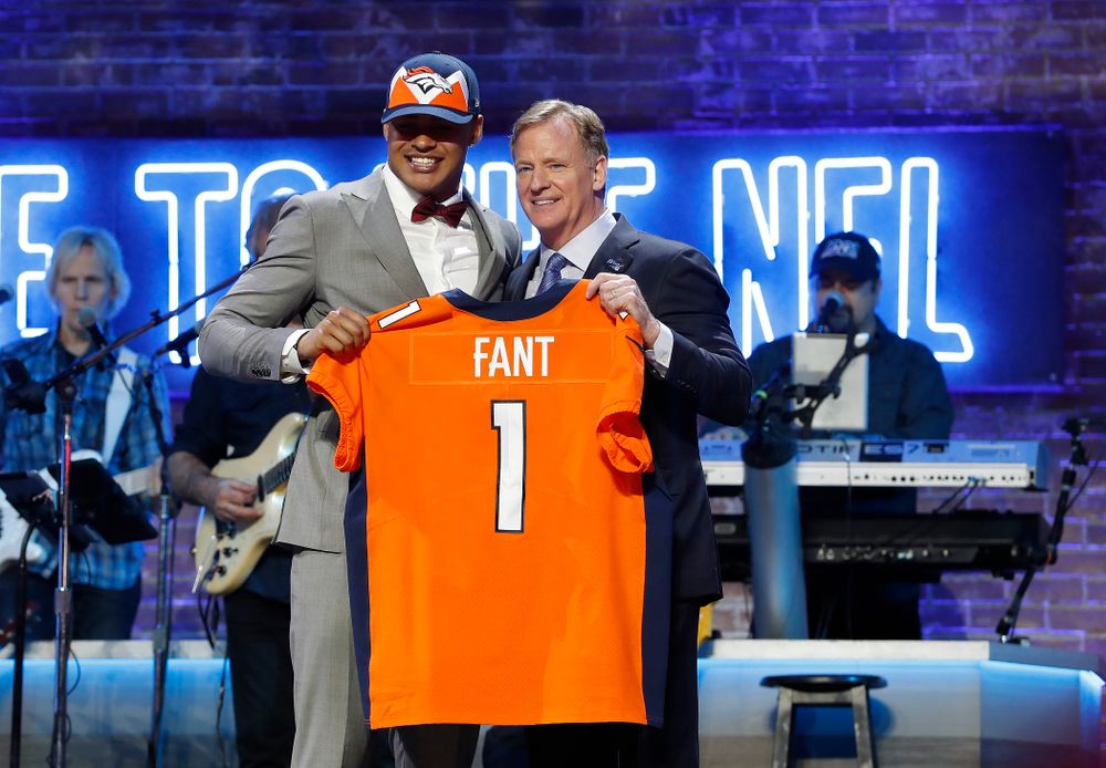 Iowa's Noah Fant is selected by the Denver Broncos with the 20th pick of the 2019 NFL Draft Thursday, April 25, 2019 in Nashville. (Darren Miller/hawkeyesports.com)