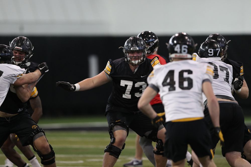 Iowa Hawkeyes offensive lineman Cody Ince (73) during preparation for the 2019 Outback Bowl Tuesday, December 18, 2018 at the Hansen Football Performance Center. (Brian Ray/hawkeyesports.com)