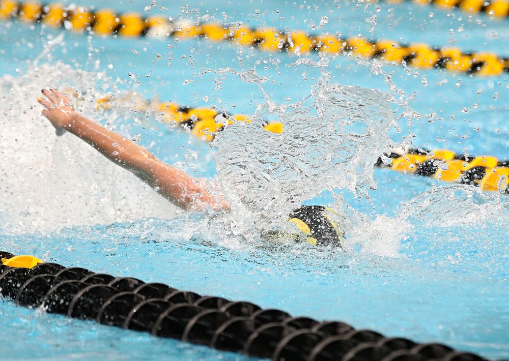 Iowa’s Kennedy Gilbertson swims the freestyle section of the 200 yard medley relay event during the 2020 Big Ten Women’s Swimming and Diving Championships at the Campus Recreation and Wellness Center in Iowa City on Wednesday, February 19, 2020. (Stephen Mally/hawkeyesports.com)
