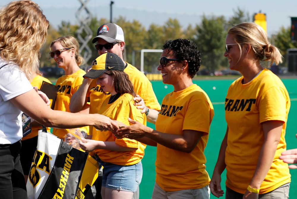 Former field hockey players receive their varsity letters before the Iowa Hawkeyes game against Indiana Sunday, September 16, 2018 at Grant Field. (Brian Ray/hawkeyesports.com)