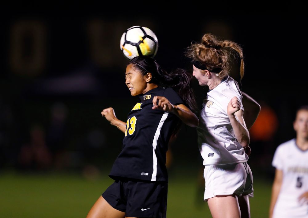 Iowa Hawkeyes Bianca Acuario (13) against the Purdue Boilermakers Thursday, September 20, 2018 at the Iowa Soccer Complex. (Brian Ray/hawkeyesports.com)