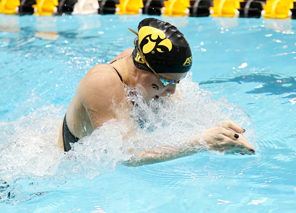 Iowa’s Aleksandra Olesiak swims the women’s 200 yard breaststroke C final event during the 2020 Women’s Big Ten Swimming and Diving Championships at the Campus Recreation and Wellness Center in Iowa City on Saturday, February 22, 2020. (Stephen Mally/hawkeyesports.com)