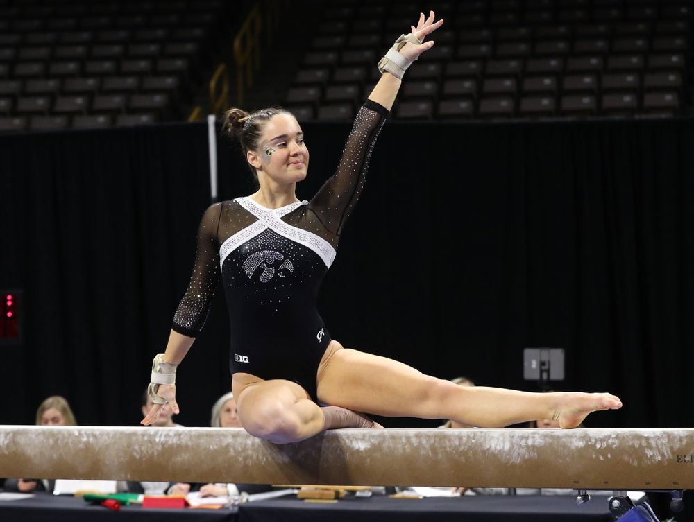 Iowa's Allie Gilchrist competes on the beam against the Rutgers Scarlet Knights Saturday, January 26, 2019 at Carver-Hawkeye Arena. (Brian Ray/hawkeyesports.com)