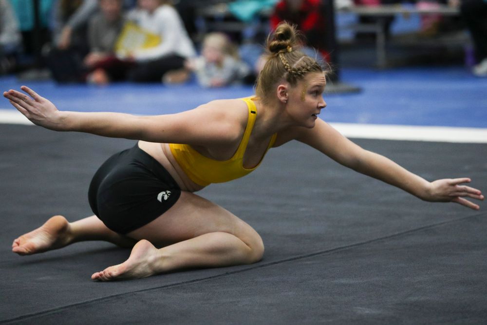 Allyson Steffensmeier performs a floor routine during the Iowa women’s gymnastics Black and Gold Intraquad Meet on Saturday, December 7, 2019 at the UI Field House. (Lily Smith/hawkeyesports.com)