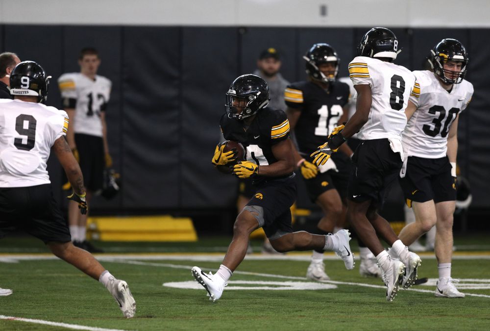 Iowa Hawkeyes running back Mekhi Sargent (10) during practice Wednesday, December 12, 2018 at the Hansen Football Performance Center in preparation for the Outback Bowl game against Mississippi State. (Brian Ray/hawkeyesports.com)