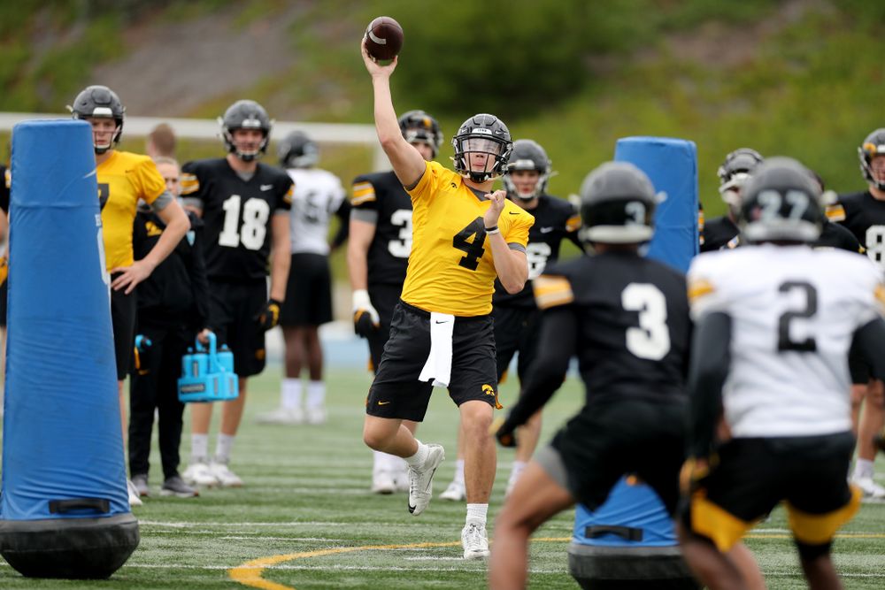 Iowa Hawkeyes quarterback Nate Stanley (4) during practice Sunday, December 22, 2019 at Mesa College in San Diego. (Brian Ray/hawkeyesports.com)