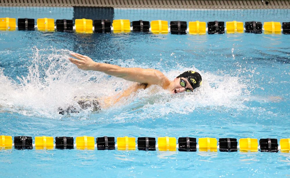 Iowa’s Michael Tenney swims the men’s 200 yard freestyle event during their meet at the Campus Recreation and Wellness Center in Iowa City on Friday, February 7, 2020. (Stephen Mally/hawkeyesports.com)