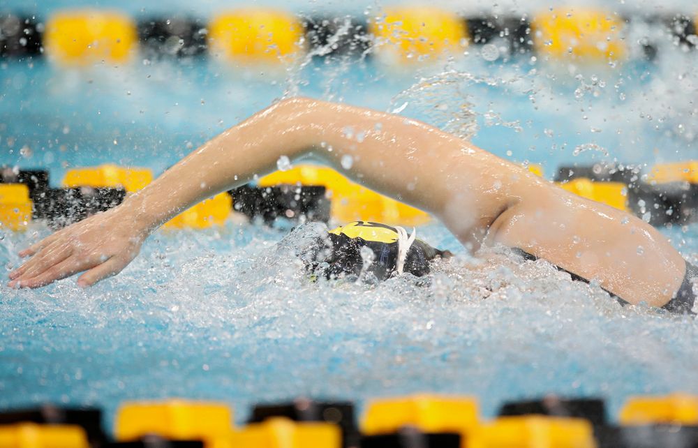 Iowa’s Madilyn Ziegert swims in the women’s 100 yard freestyle preliminary event during the 2020 Women’s Big Ten Swimming and Diving Championships at the Campus Recreation and Wellness Center in Iowa City on Saturday, February 22, 2020. (Stephen Mally/hawkeyesports.com)