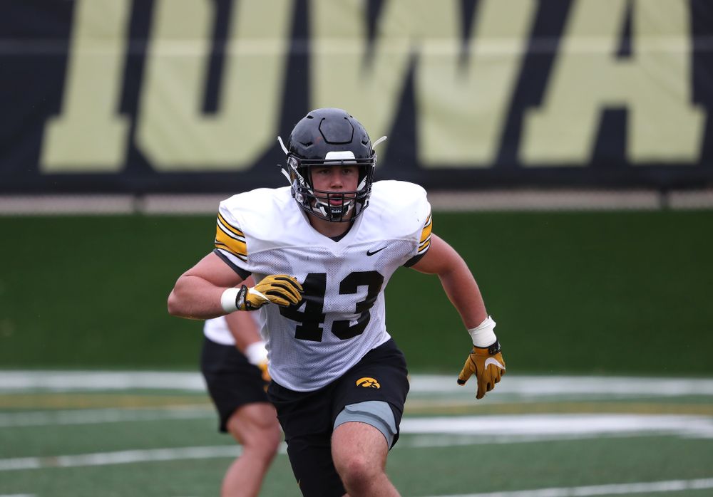 Iowa Hawkeyes linebacker Dillon Doyle (43) during practice No. 4 of Fall Camp Monday, August 6, 2018 at the Hansen Football Performance Center. (Brian Ray/hawkeyesports.com)