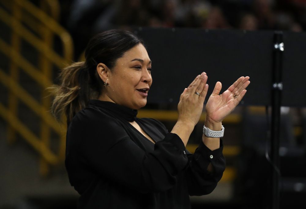 Iowa's head coach Larissa Libby during their meet against the Rutgers Scarlet Knights Saturday, January 26, 2019 at Carver-Hawkeye Arena. (Brian Ray/hawkeyesports.com)
