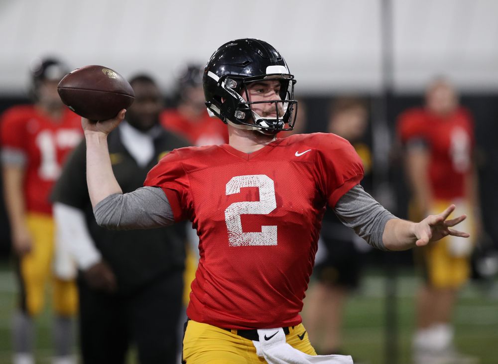 Iowa Hawkeyes quarterback Peyton Mansell (2) during preparation for the 2019 Outback Bowl Wednesday, December 19, 2018 at the Hansen Football Performance Center. (Brian Ray/hawkeyesports.com)