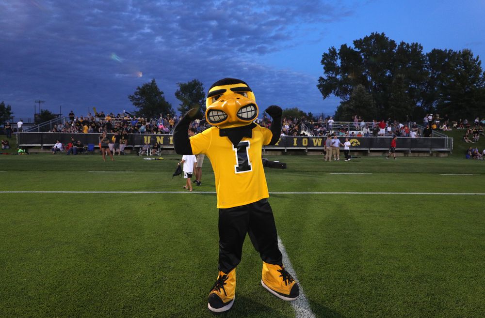 Herky The Hawk during a 2-1 victory over the Iowa State Cyclones Thursday, August 29, 2019 in the Iowa Corn Cy-Hawk series at the Iowa Soccer Complex. (Brian Ray/hawkeyesports.com)
