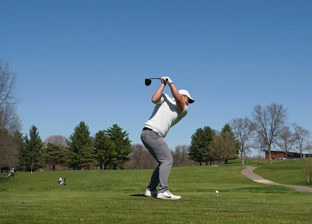 Iowa's Alex Schaake tees off during the second round of the Hawkeye Invitational at Finkbine Golf Course in Iowa City on Saturday, Apr. 20, 2019. (Stephen Mally/hawkeyesports.com)