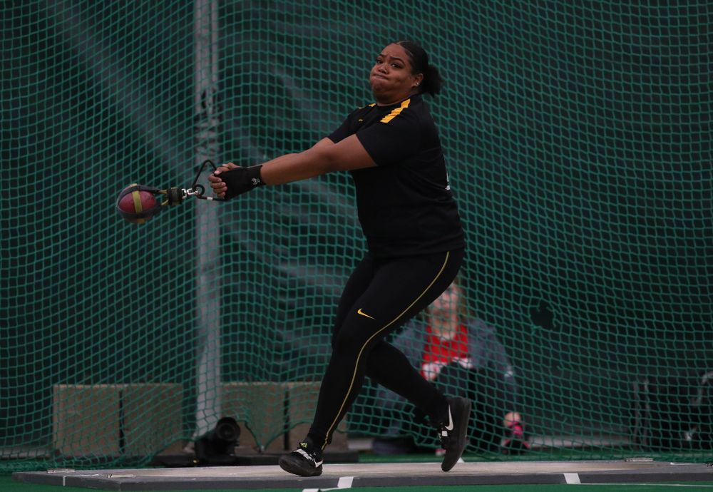 Iowa's Laulauga Tausaga competes in the weight throw Friday, January 11, 2019 at the Hawkeye Tennis and Recreation Center. (Brian Ray/hawkeyesports.com)
